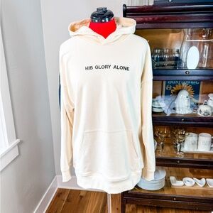 His Glory Alone Cream Hoodie w/ Black Side Stripes & Zipper Detail – Size L
